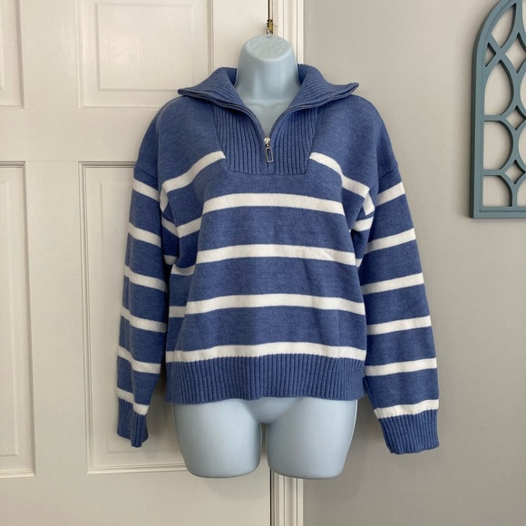 SHEIN Sweaters - SHEIN Blue and White Striped Sweater